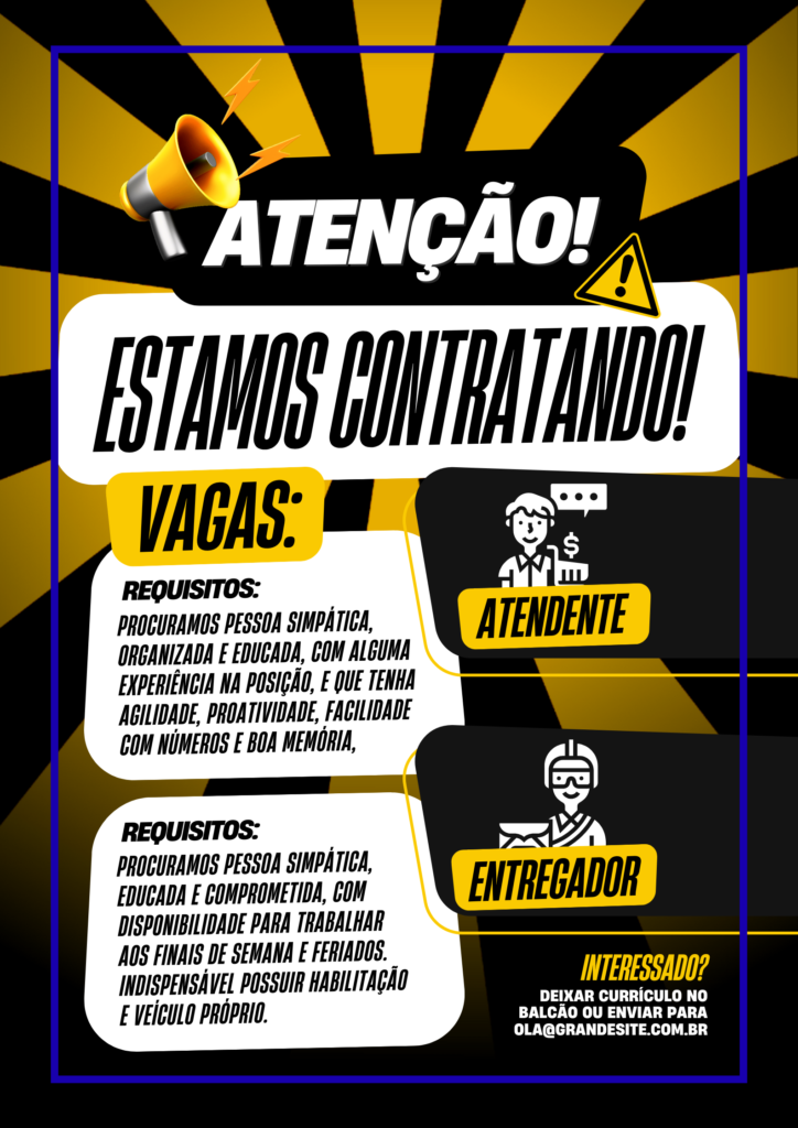 Cartaz Atenção Estamos Contratando Chamativo Preto e Amarelo